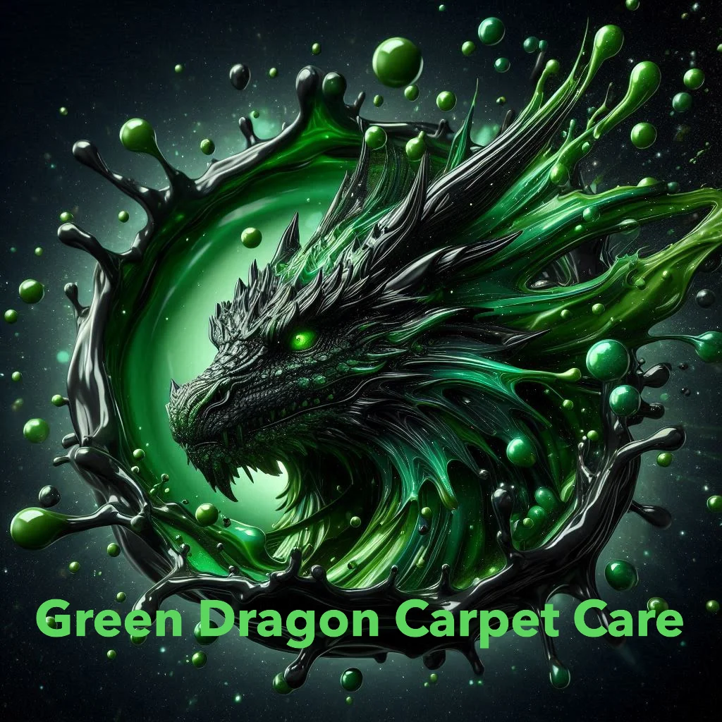 hyper-realistic green dragon carpet care logo